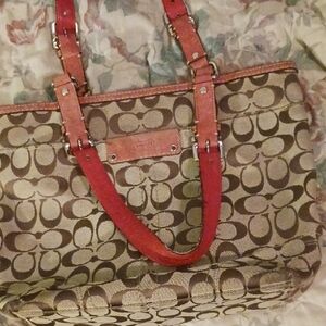 Coach Brown and Red Signature Tote